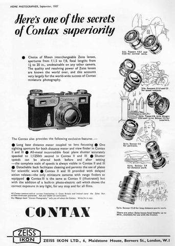 Contax ad: Here's one of the secrets.... - Zeiss-Ikon- Petrakla Classic Cameras