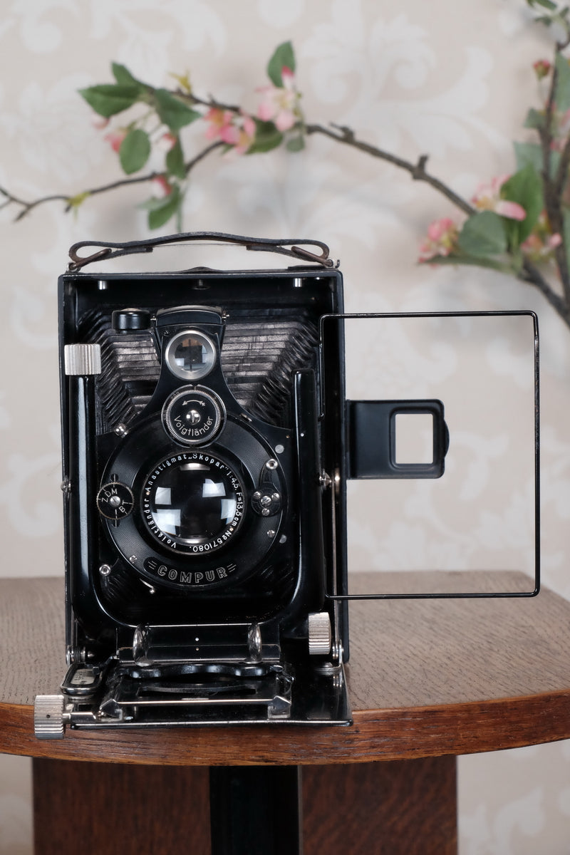 1931 Voigtlander 9x12 Camera with 6x9 120 roll film back. Freshly serviced, CLA'd!