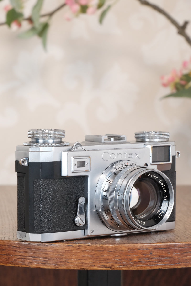 Superb! 1952 Zeiss Ikon Contax IIa with Lens and Original Leather Case. CLA'd, Freshly Serviced!