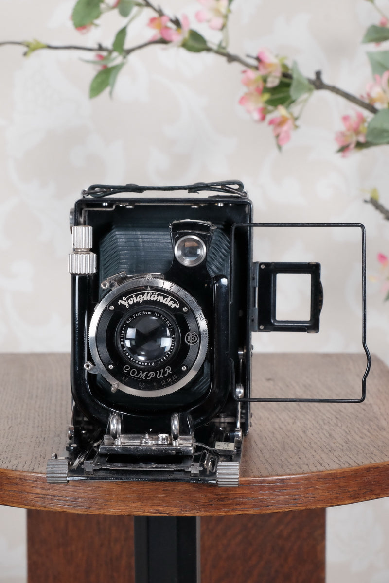 1934 Green Voigtlander Bergheil Camera with Heliar lens and roll film back! Freshly serviced, CLA'd! - Voigtlander- Petrakla Classic Cameras