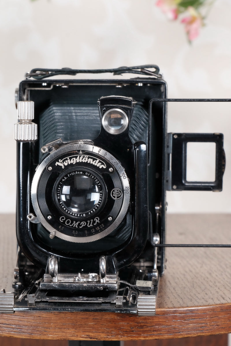 1934 Green Voigtlander Bergheil Camera with Heliar lens and roll film back! Freshly serviced, CLA'd! - Voigtlander- Petrakla Classic Cameras