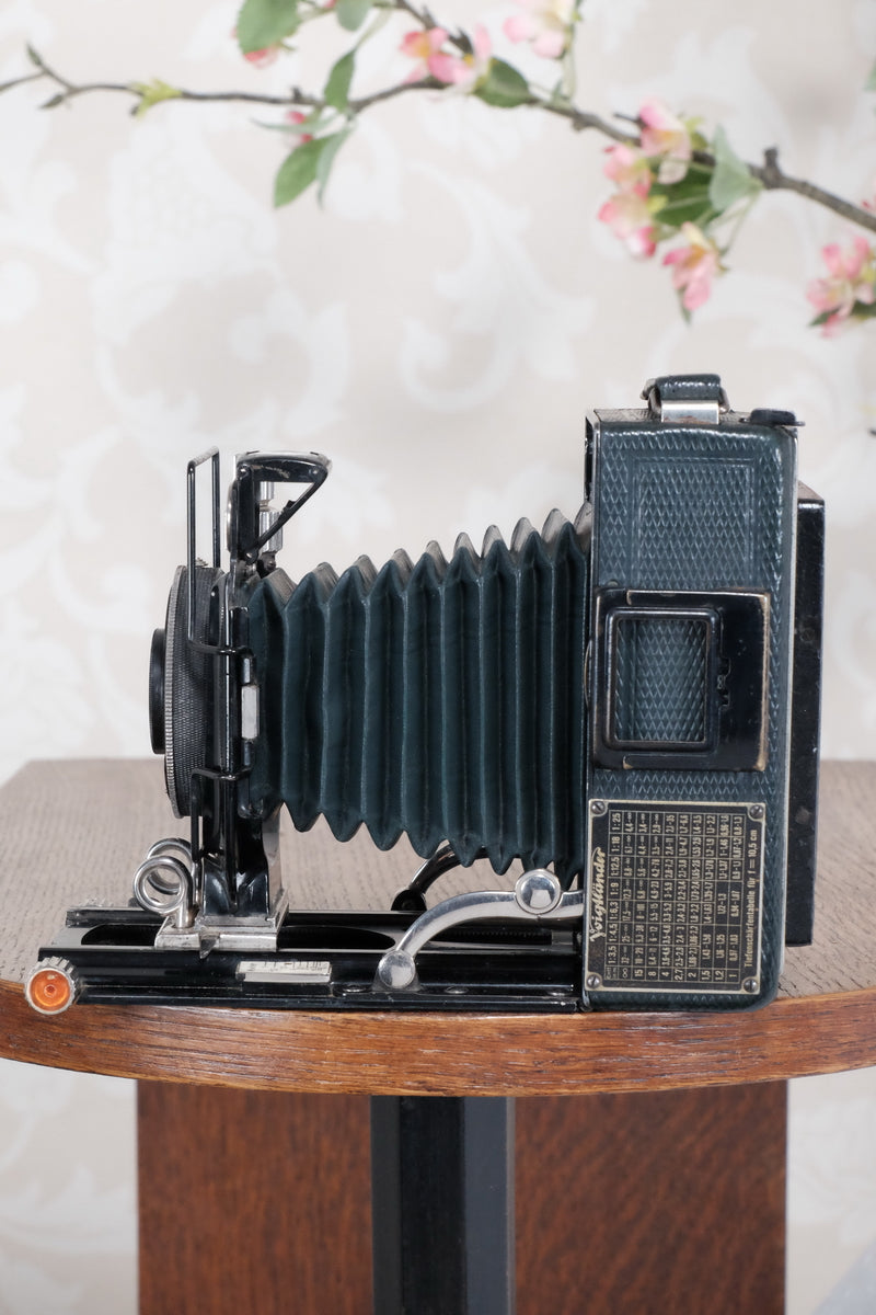 1934 Green Voigtlander Bergheil Camera with Heliar lens and roll film back! Freshly serviced, CLA'd! - Voigtlander- Petrakla Classic Cameras