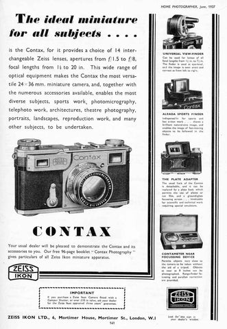 Contax ad: The Ideal Miniature for all subjects... - Zeiss-Ikon- Petrakla Classic Cameras