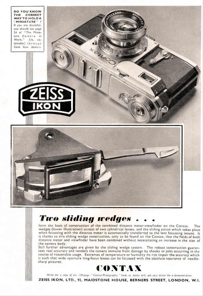 Contax ad: Two sliding wedges - Zeiss-Ikon- Petrakla Classic Cameras