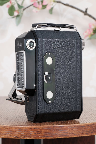 MINT! 1936 Rare Black Welta Weltur 6x4.5 Coupled Rangefinder Camera. Freshly Serviced! CLA'd