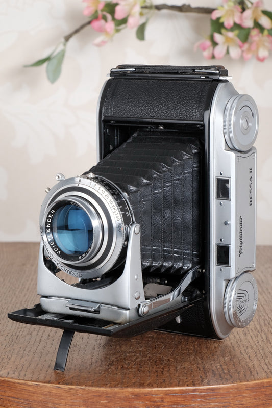 Near Mint! 1952 Voigtlander 6x9 Bessa II with Color-Skopar lens & original leather case. Freshly Serviced, CLA'd.