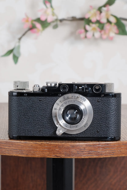 Superb! 1934 BLACK LEITZ LEICA II with nickel fittings & nickel Elmar lens.  Freshly Serviced CLA'd!