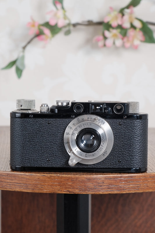 Superb! 1934 BLACK LEITZ LEICA II with nickel fittings & nickel Elmar lens.  Freshly Serviced CLA'd!