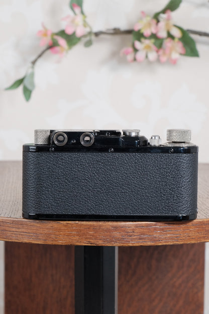 Superb! 1934 BLACK LEITZ LEICA II with nickel fittings & nickel Elmar lens.  Freshly Serviced CLA'd!