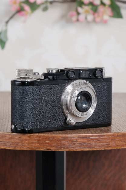 Superb! 1934 BLACK LEITZ LEICA II with nickel fittings & nickel Elmar lens.  Freshly Serviced CLA'd!