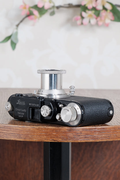 Superb! 1934 BLACK LEITZ LEICA II with nickel fittings & nickel Elmar lens.  Freshly Serviced CLA'd!