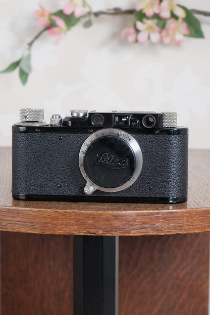 Superb! 1934 BLACK LEITZ LEICA II with nickel fittings & nickel Elmar lens.  Freshly Serviced CLA'd!