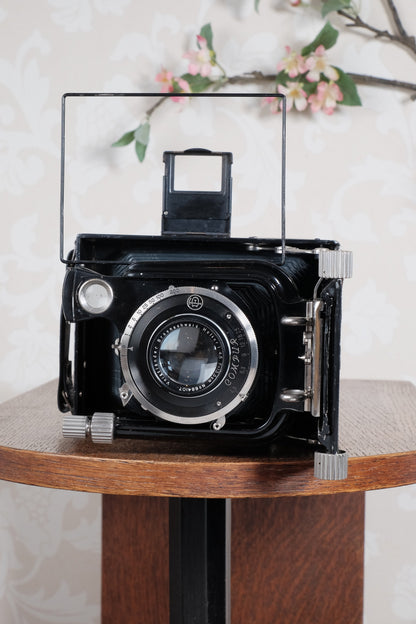 Rare Green Voigtlander 1934 Bergheil (DeLuxe) Camera with Heliar lens and roll-film back. Freshly serviced, CLA'd!