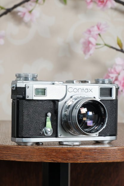 Near Mint! WWII 1943 Zeiss Ikon Contax II with “T” coated f1.5/50 Sonnar lens. CLA'd, Freshly Serviced!