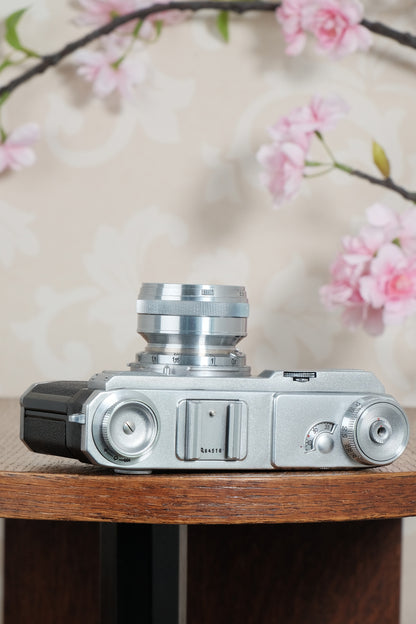 Near Mint! WWII 1943 Zeiss Ikon Contax II with “T” coated f1.5/50 Sonnar lens. CLA'd, Freshly Serviced!