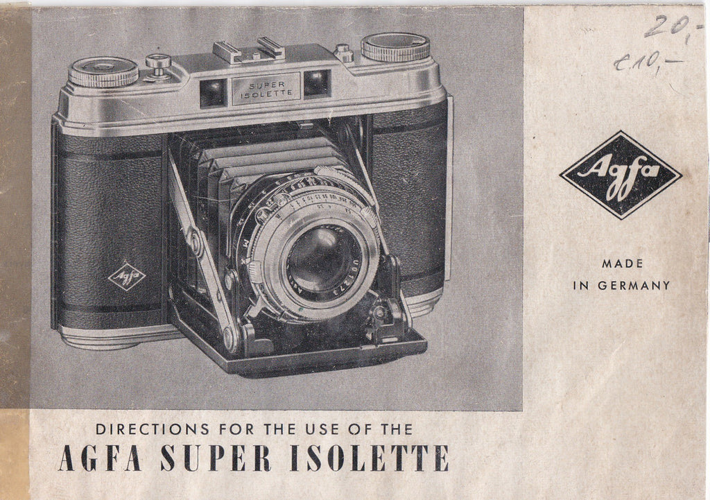 Agfa Super Isolette, Directions for use. (original). Free Shipping!