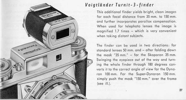 Voigtlander Prominent II, instructions for use,  (original). Free Shipping!