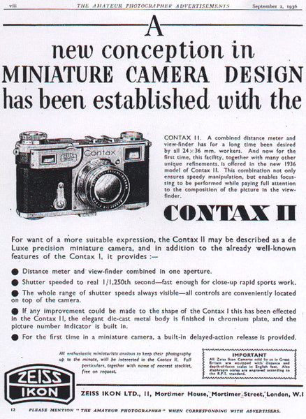 Contax ad: New conception in miniature camera design.... – Petrakla ...