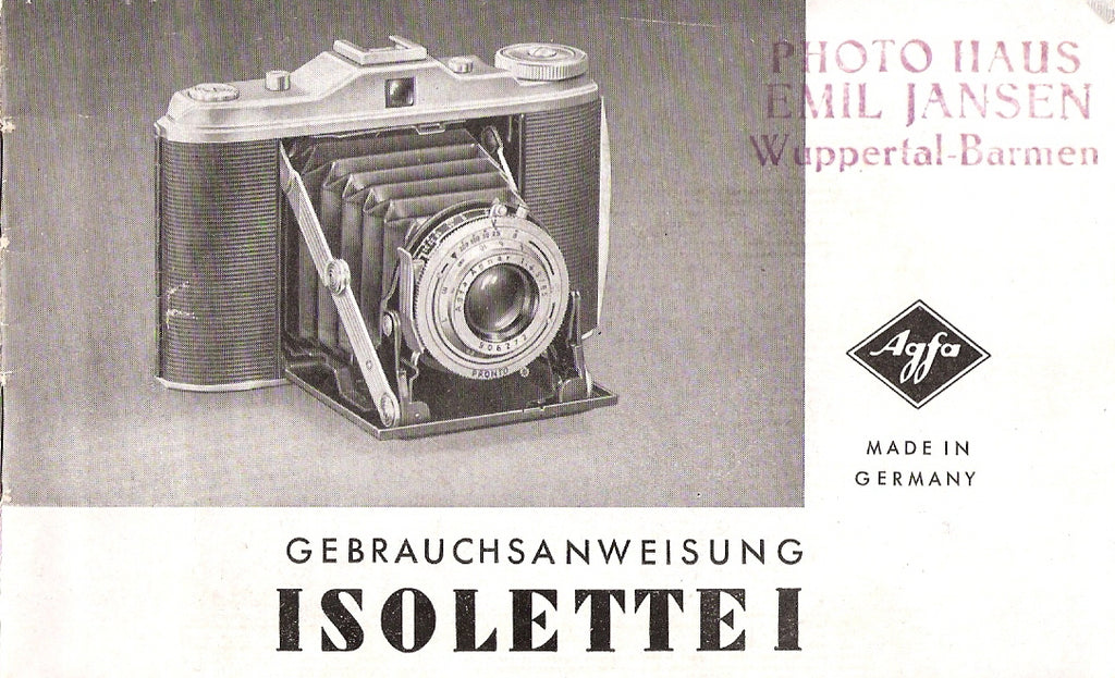 Agfa Isolette I, Gebrauchsanweisung. - Agfa- Petrakla Classic Cameras