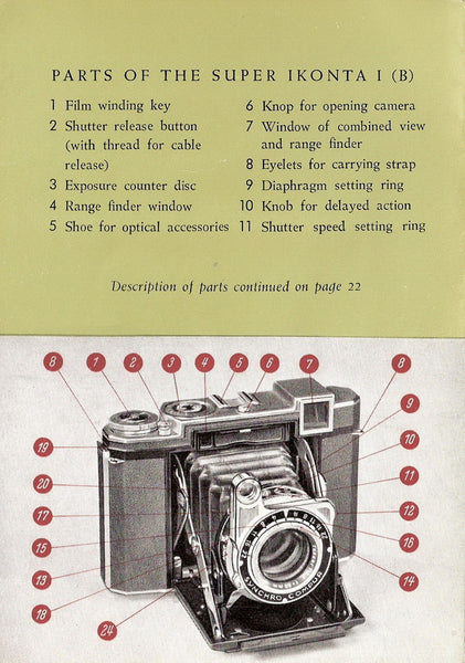 Super Ikonta I (B) Instruction book (Stuttgart). PDF DOWNLOAD! - Zeiss-Ikon- Petrakla Classic Cameras