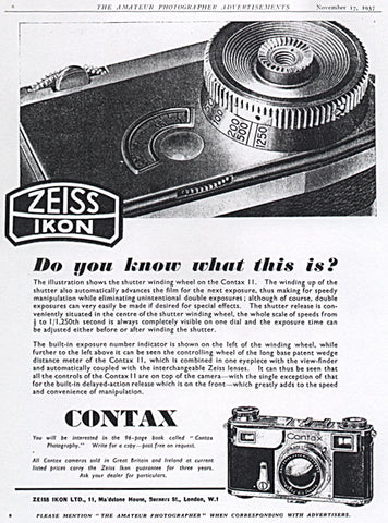 Contax ad: Do you know what this is? - Zeiss-Ikon- Petrakla Classic Cameras