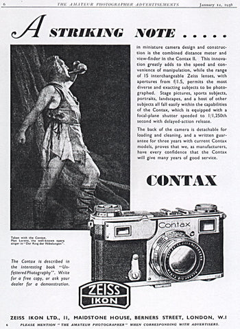Contax ad: A striking note.... - Zeiss-Ikon- Petrakla Classic Cameras
