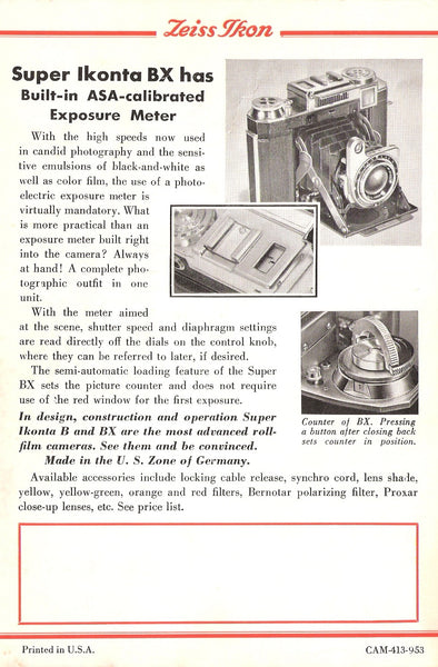 Super Ikonta B Brochure. - Zeiss-Ikon- Petrakla Classic Cameras