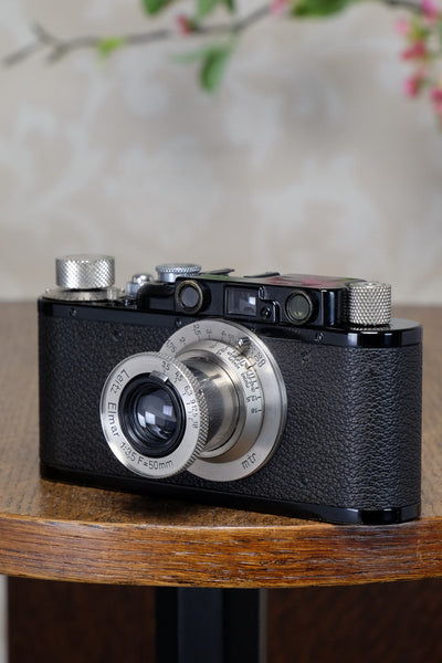 SUPERB! 1933 BLACK LEITZ LEICA II with Nickel Elmar lens. CLA’d, FRESHLY SERVICED! - Leitz- Petrakla Classic Cameras