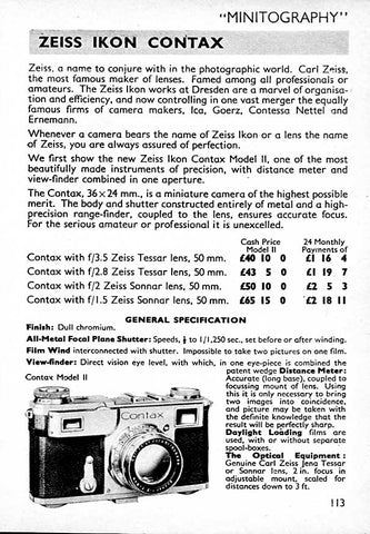 Contax ad: Minitography... - Zeiss-Ikon- Petrakla Classic Cameras