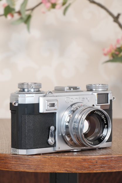 Superb! 1952 Zeiss Ikon Contax IIa with Lens and Original Leather Case. CLA'd, Freshly Serviced!