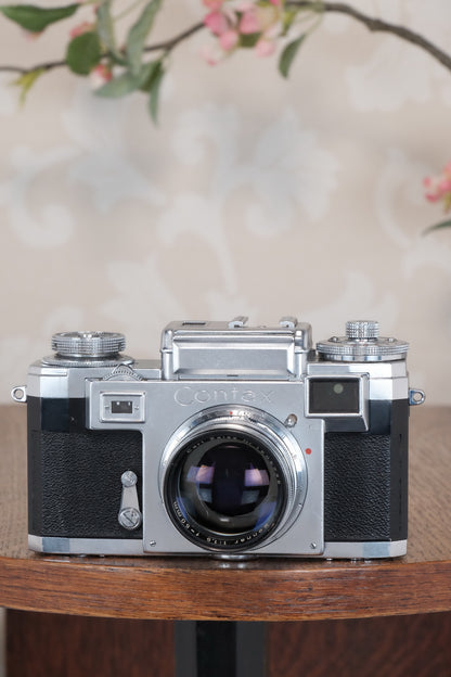 Superb! 1953 Zeiss Ikon Contax IIIa with coated Carl Zeiss 1.5 / 50mm Sonnar lens. CLA'd, Freshly Serviced!