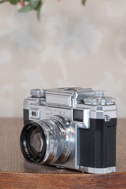 Superb! 1953 Zeiss Ikon Contax IIIa with coated Carl Zeiss 1.5 / 50mm Sonnar lens. CLA'd, Freshly Serviced!