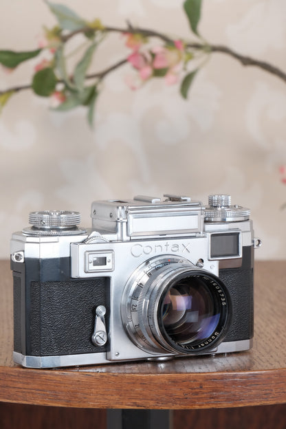 Superb! 1953 Zeiss Ikon Contax IIIa with coated Carl Zeiss 1.5 / 50mm Sonnar lens. CLA'd, Freshly Serviced!