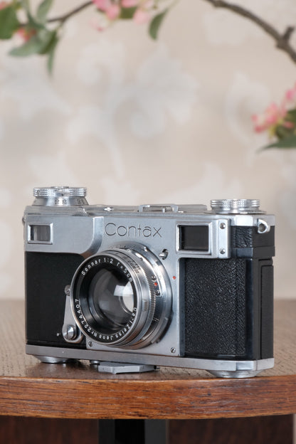Superb! 1939 Zeiss Ikon Contax II Body and 50mm Zeiss Sonnar lens. CLA'd, Freshly Serviced!