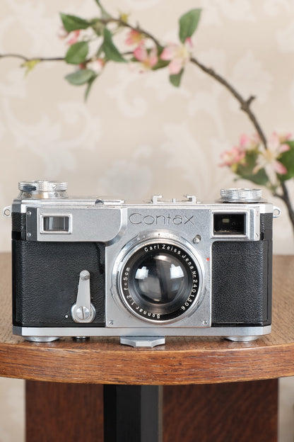 Superb! 1938 Zeiss Ikon Contax II Body and 50mm Zeiss Sonnar lens, CLA'd, Freshly Serviced!