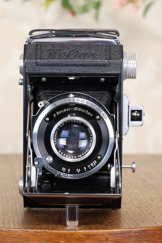 Near Mint! Welta Weltax 6x6, 6x4.5 camera with “T” Coated Carl Zeiss Tessar lens, CLAd, Freshly Serviced!