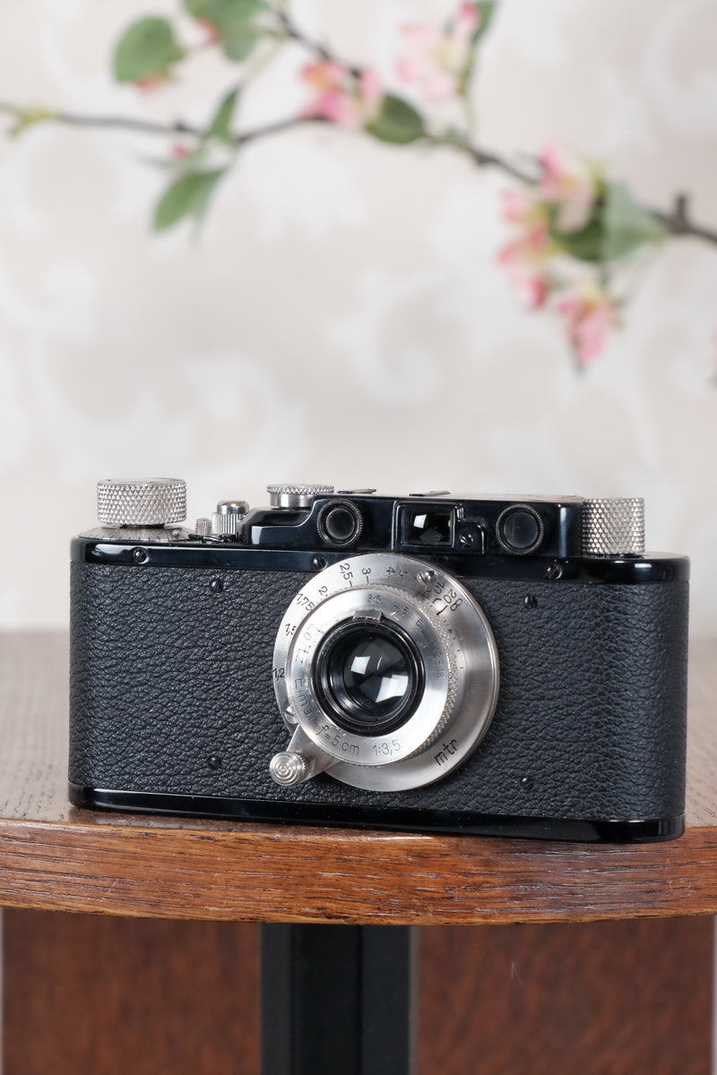 SUPERB! 1935 BLACK LEITZ LEICA II with Nickel lens and an original case, Freshly Serviced CLA'd! - Leitz- Petrakla Classic Cameras