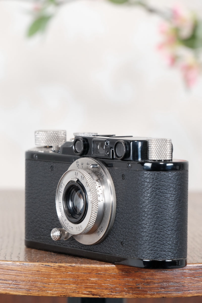 SUPERB! 1935 BLACK LEITZ LEICA II with Nickel lens and an original case, Freshly Serviced CLA'd! - Leitz- Petrakla Classic Cameras