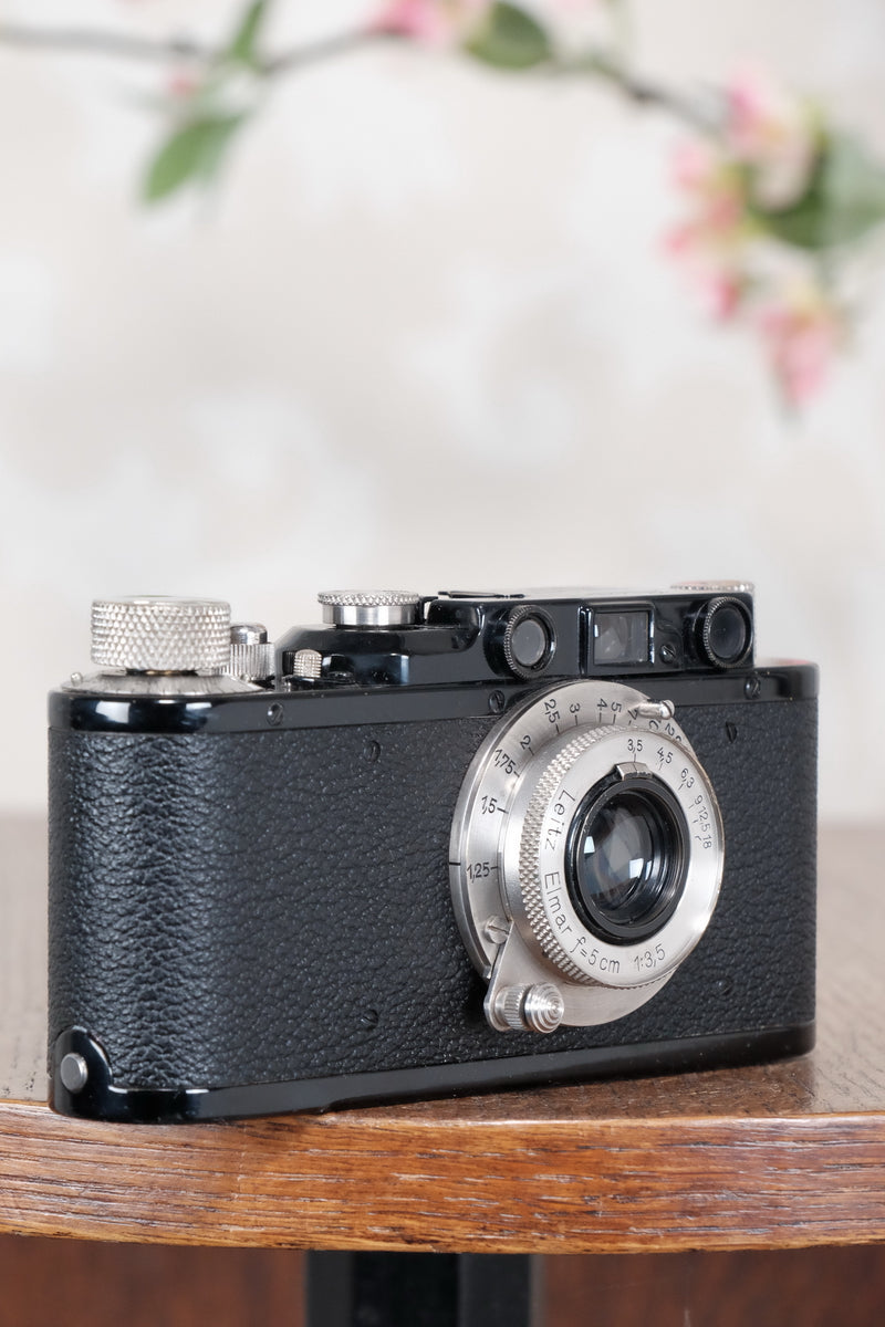 SUPERB! 1935 BLACK LEITZ LEICA II with Nickel lens and an original case, Freshly Serviced CLA'd! - Leitz- Petrakla Classic Cameras