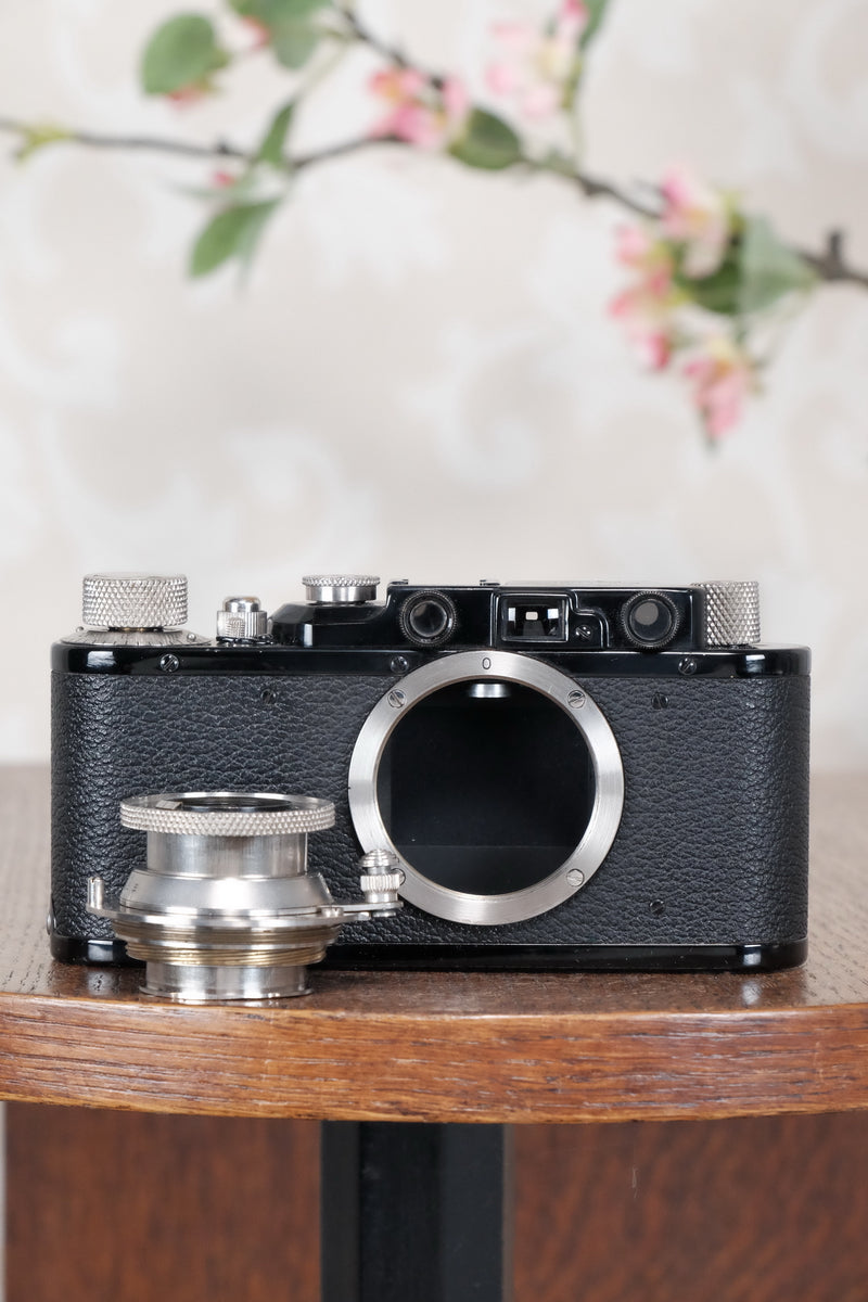 SUPERB! 1935 BLACK LEITZ LEICA II with Nickel lens and an original case, Freshly Serviced CLA'd! - Leitz- Petrakla Classic Cameras