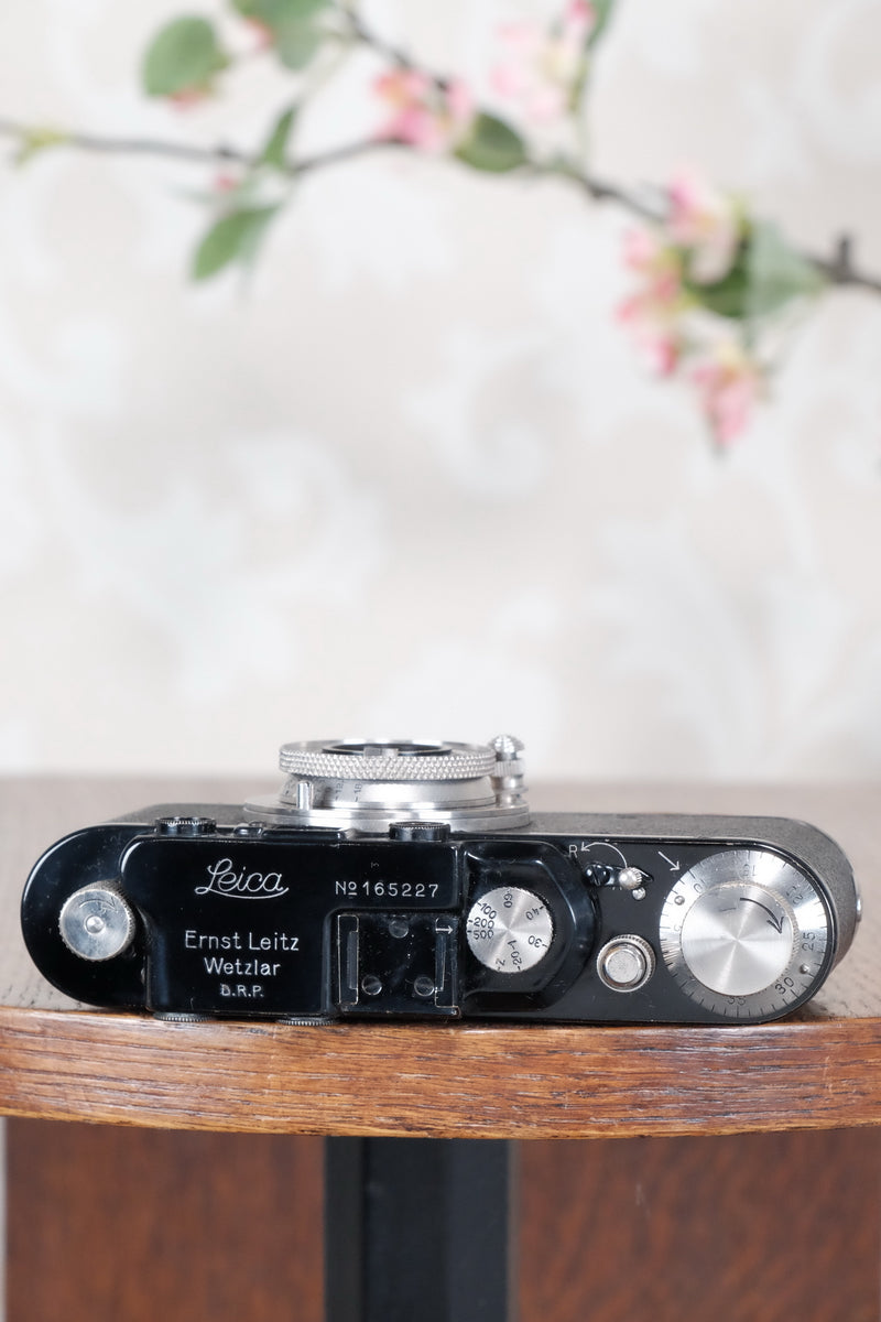SUPERB! 1935 BLACK LEITZ LEICA II with Nickel lens and an original case, Freshly Serviced CLA'd! - Leitz- Petrakla Classic Cameras