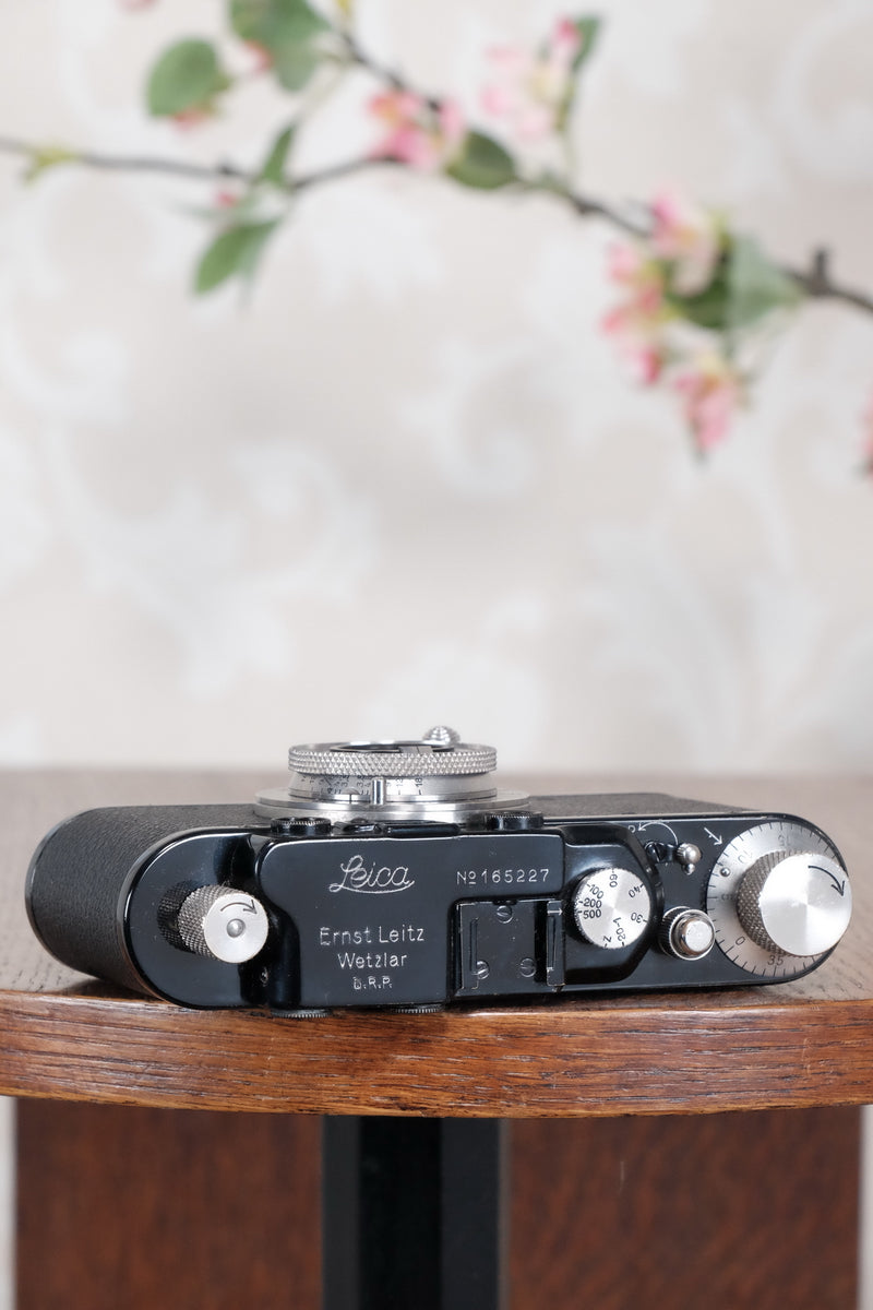 SUPERB! 1935 BLACK LEITZ LEICA II with Nickel lens and an original case, Freshly Serviced CLA'd! - Leitz- Petrakla Classic Cameras