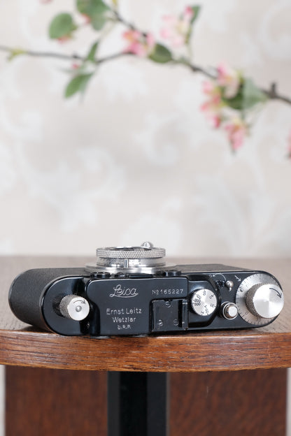 SUPERB! 1935 BLACK LEITZ LEICA II with Nickel lens and an original case, Freshly Serviced CLA'd! - Leitz- Petrakla Classic Cameras