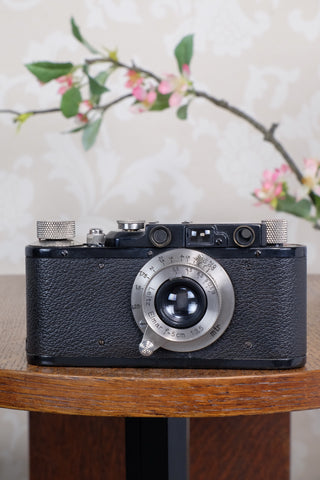 SUPERB! 1935 BLACK LEITZ LEICA II with Nickel Elmar and leather case, Freshly Serviced CLA'd!