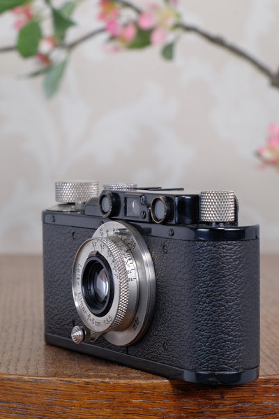 SUPERB! 1935 BLACK LEITZ LEICA II with Nickel Elmar and leather case, Freshly Serviced CLA'd!