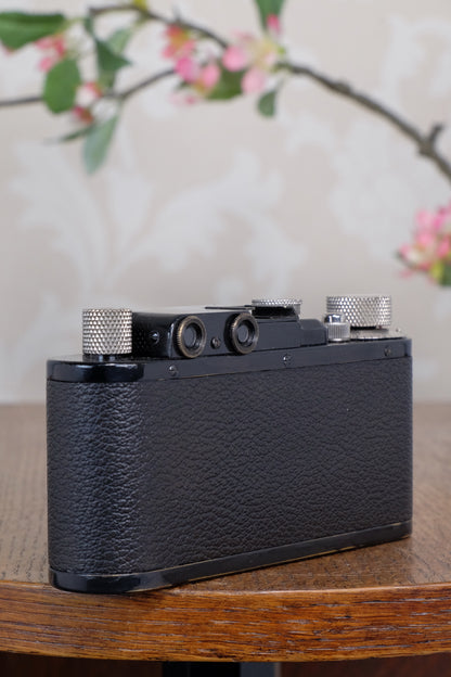 SUPERB! 1935 BLACK LEITZ LEICA II with Nickel Elmar and leather case, Freshly Serviced CLA'd!