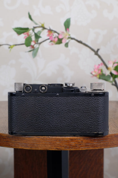 SUPERB! 1935 BLACK LEITZ LEICA II with Nickel Elmar and leather case, Freshly Serviced CLA'd!