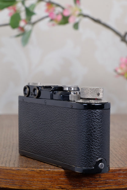 SUPERB! 1935 BLACK LEITZ LEICA II with Nickel Elmar and leather case, Freshly Serviced CLA'd!