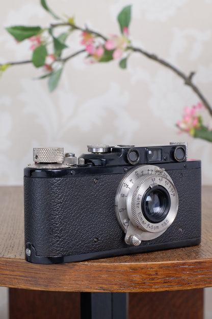 SUPERB! 1935 BLACK LEITZ LEICA II with Nickel Elmar and leather case, Freshly Serviced CLA'd!