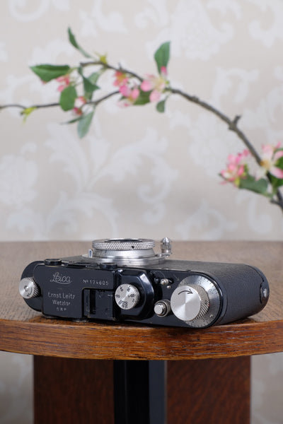 SUPERB! 1935 BLACK LEITZ LEICA II with Nickel Elmar and leather case, Freshly Serviced CLA'd!